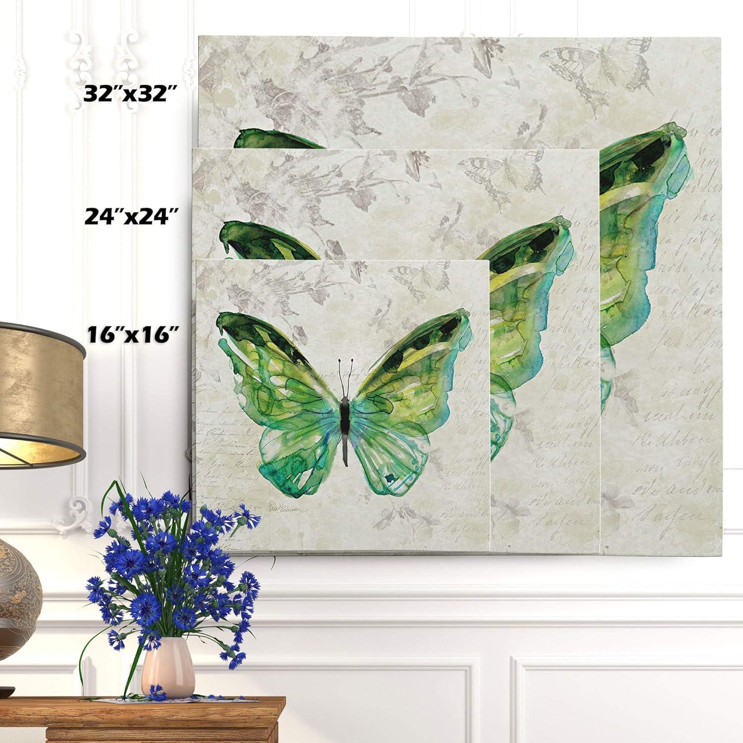 Green Butterfly Sketch Canvas Wall Art, 16x16