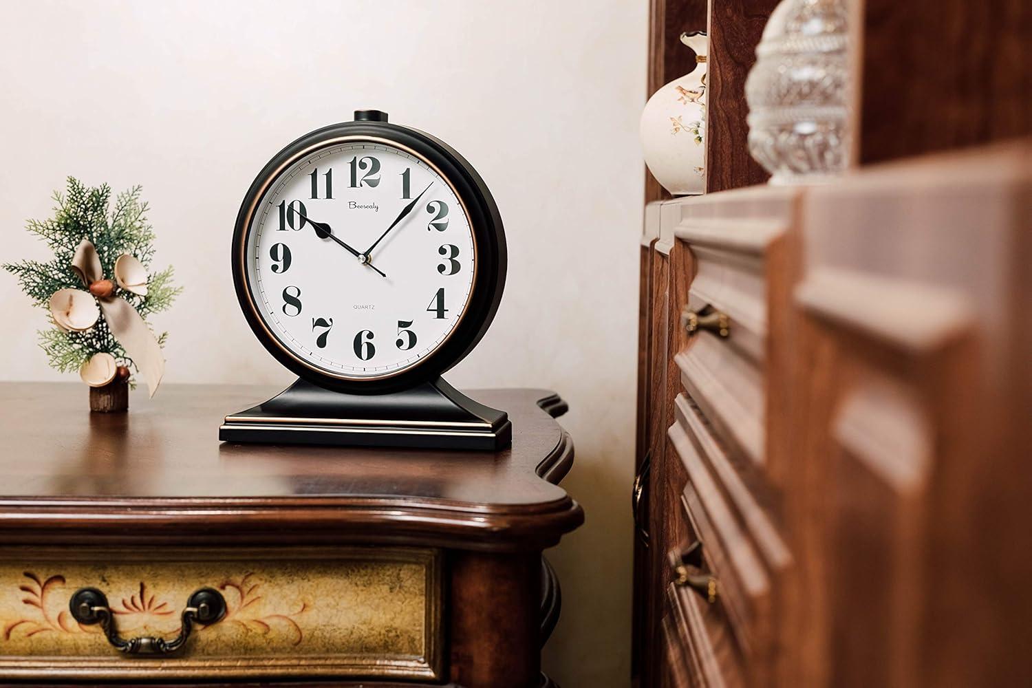 Table Clock-Modern Table Clock Silent-Non-Ticking 10-inch dial, Clear and Easy to Read, Used for Living Room, Bedroom Decoration