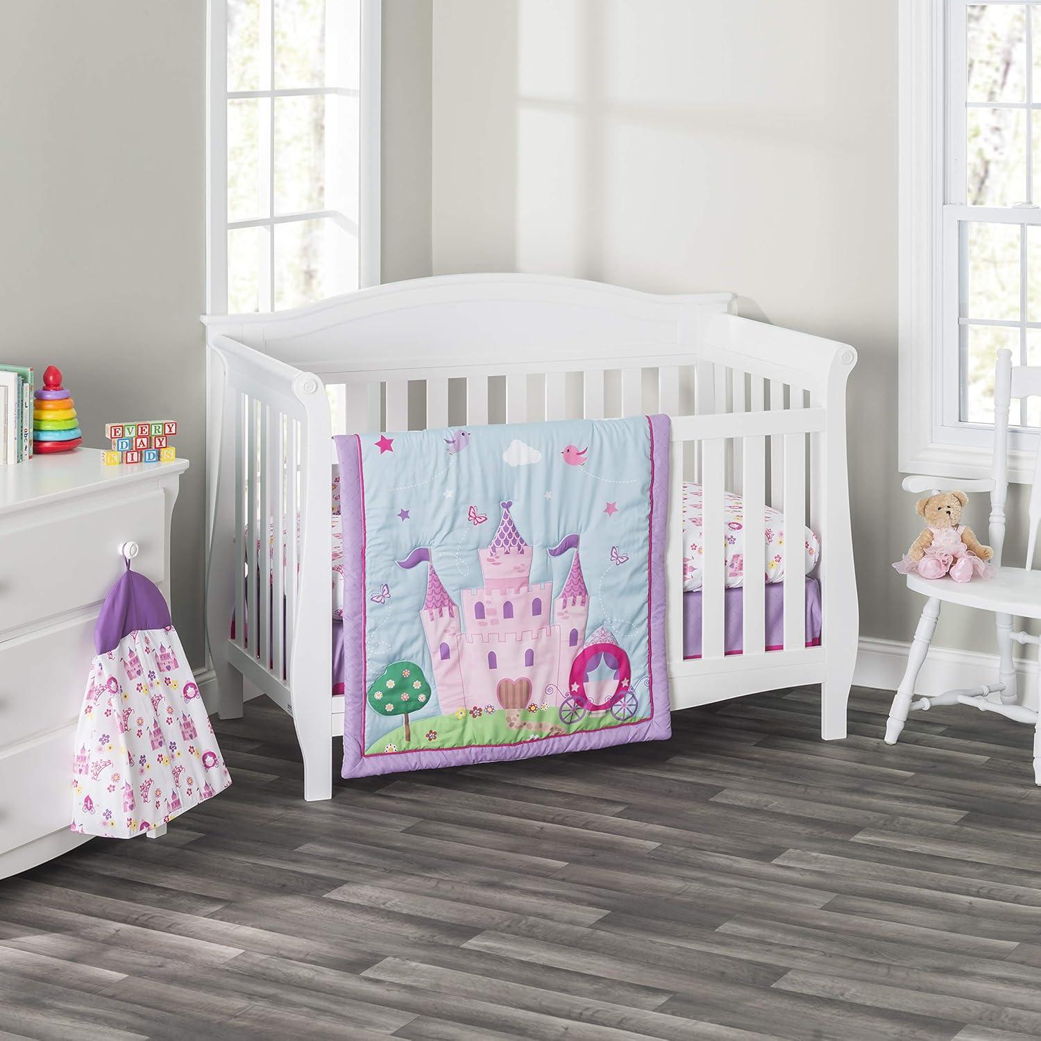 Everyday Kids 3 Piece Girls Crib Bedding Set -Princess Storyland