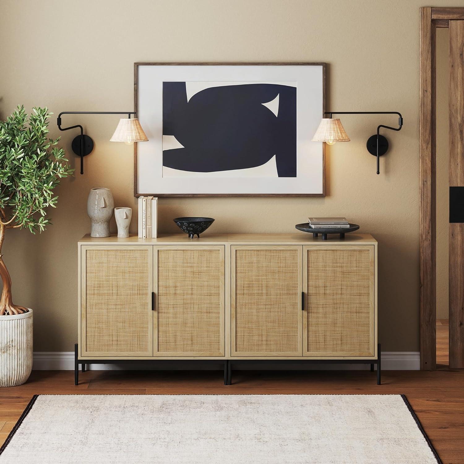 Andrew Light Oak and Matte Black Bohemian Sideboard Cabinet