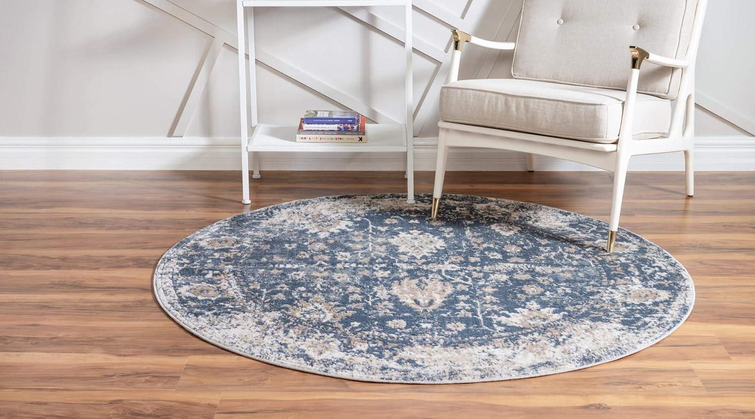 Unique Loom Portland Collection Area Rug - Central (3' 3" Round Blue/Beige)