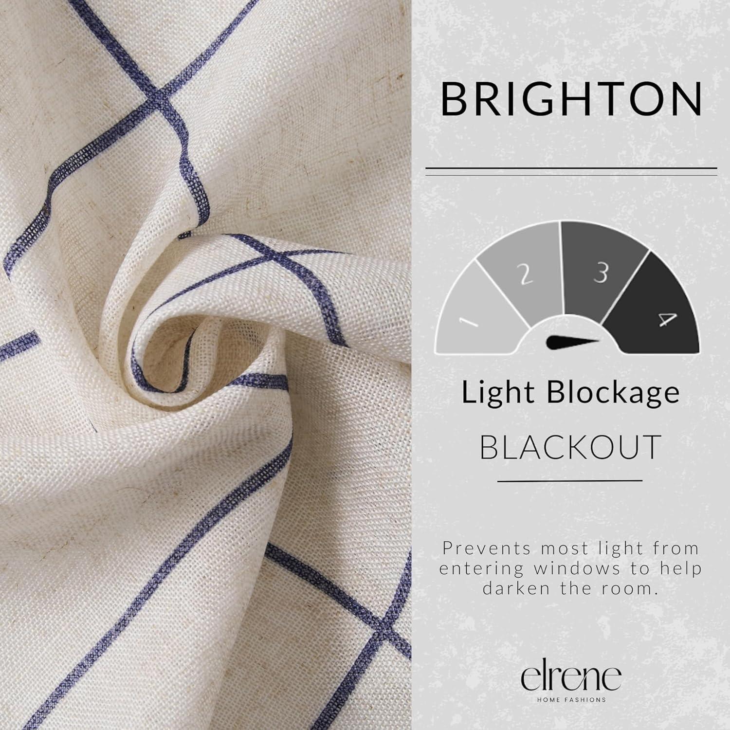 Brighton Windowpane Plaid Lined Room Darkening Single Window Curtain Panel  - 52" x 84" - Indigo - Elrene Home Fashions