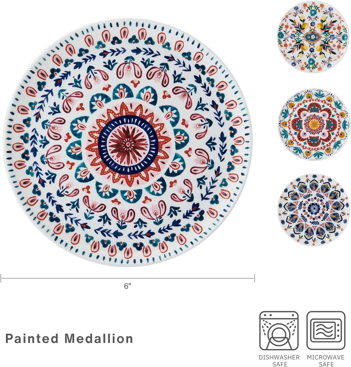 Colorful Medallion Pattern Porcelain Salad Plates, Set of 4