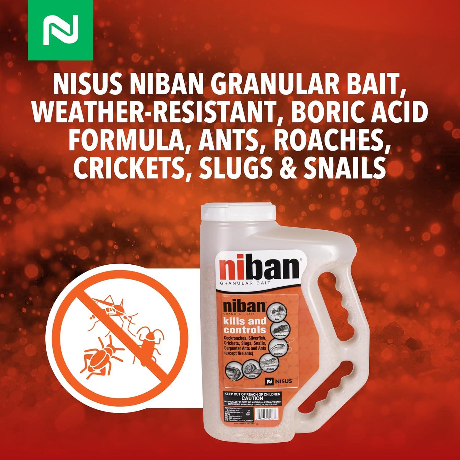Niban Granular Insect Bait - Controls Ants, Carpenter Bees, Cockroaches & More - 4 lb. Shaker Jug by Nisus Corp.