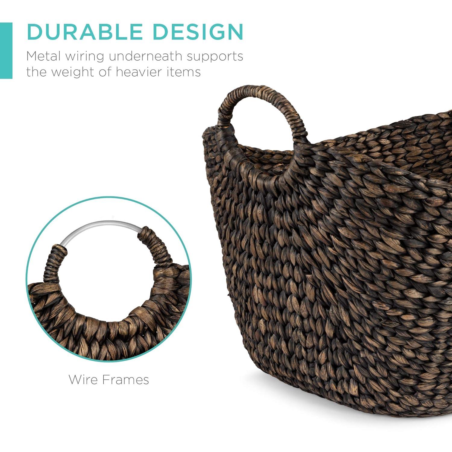 Large Vintage Laundry Basket Multipurpose Hyacinth  Basket  Handwoven French-Style Organizer Tote for Bedroom  Living Room  Bathroom  w/Handles - Natural