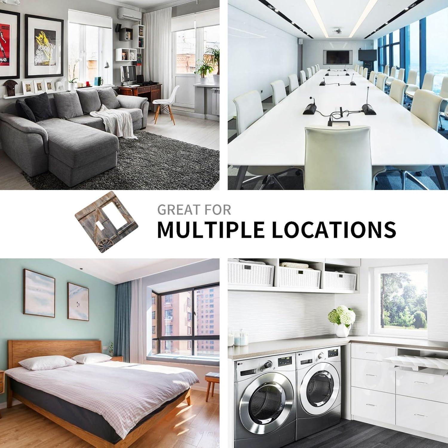 Wood Garage Barn Door Cabin 2 Gang Single Toggle/Rocker Combination Light Switch Cover Decorative Wall Plate Cover Electrical Faceplate Art Decor