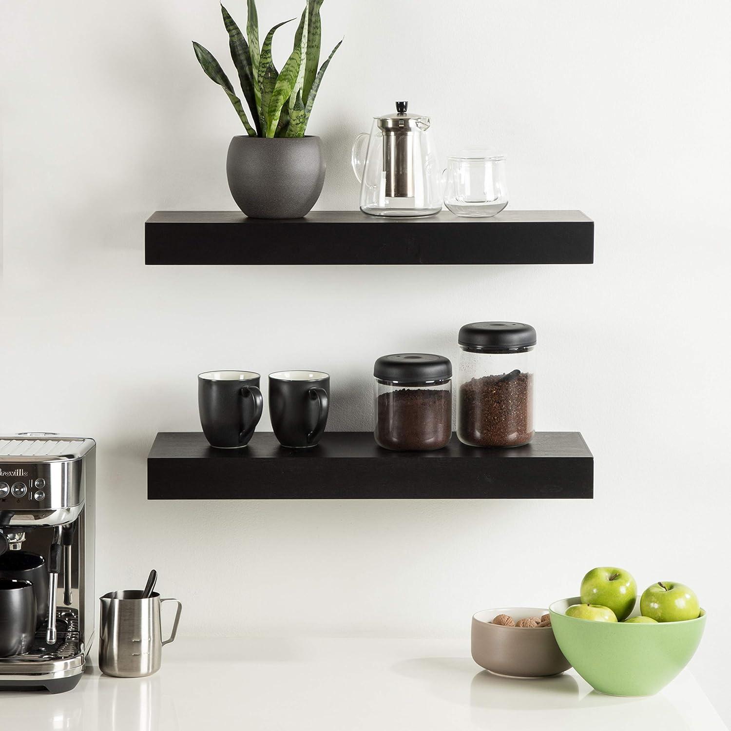 2pc 24" Havlock Wood Shelf Set Black - Kate & Laurel All Things Decor: Solid Wood, Easy Wall Mount