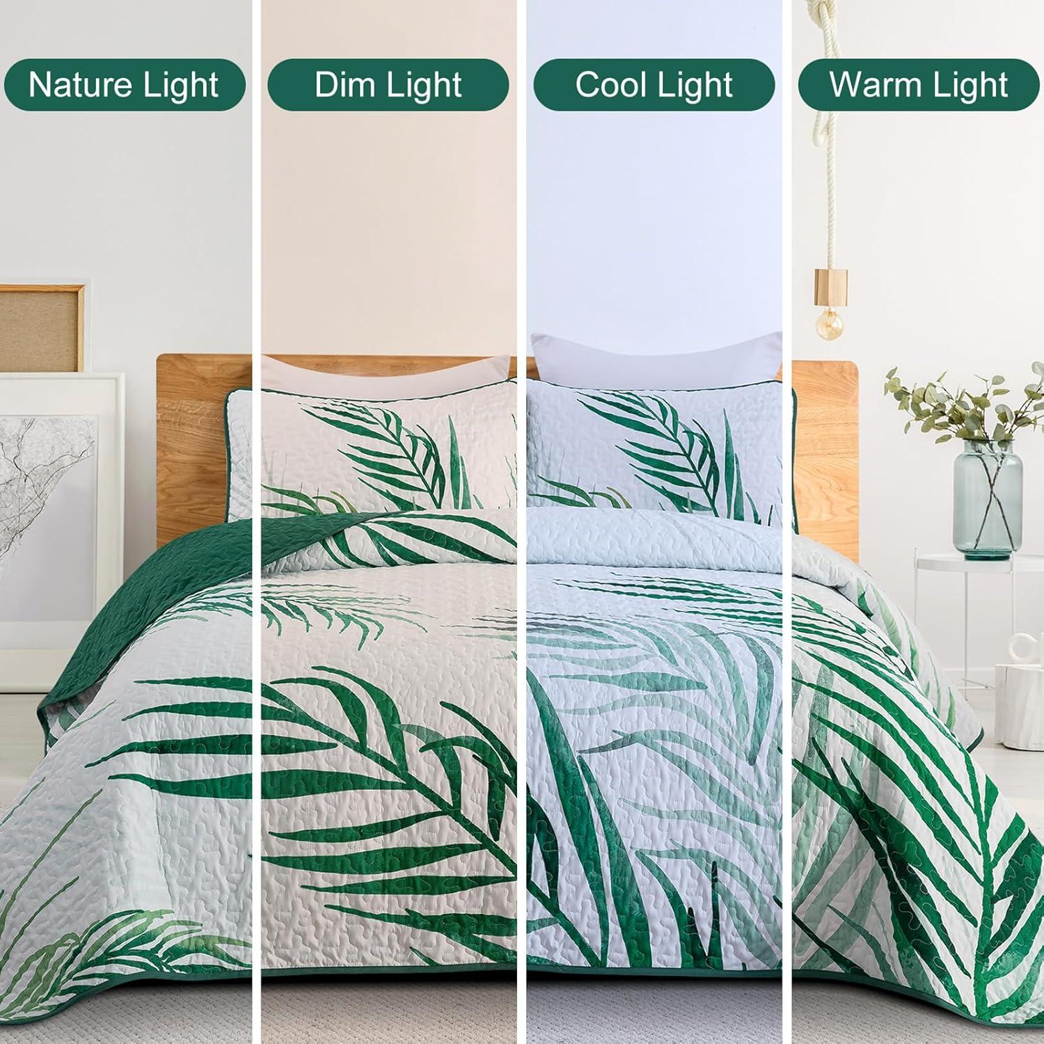 Ambesonne Ambesonne Palm Leaf Bedspread Set Forest Leaves Frame Hunter Green
