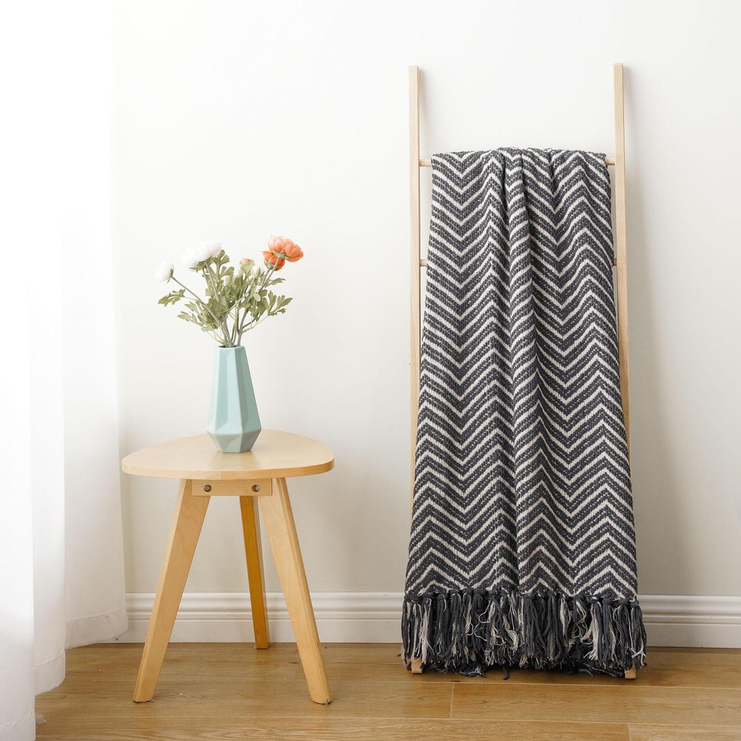 Gray Chevron Knitted Reversible Throw Blanket, 50"x60"