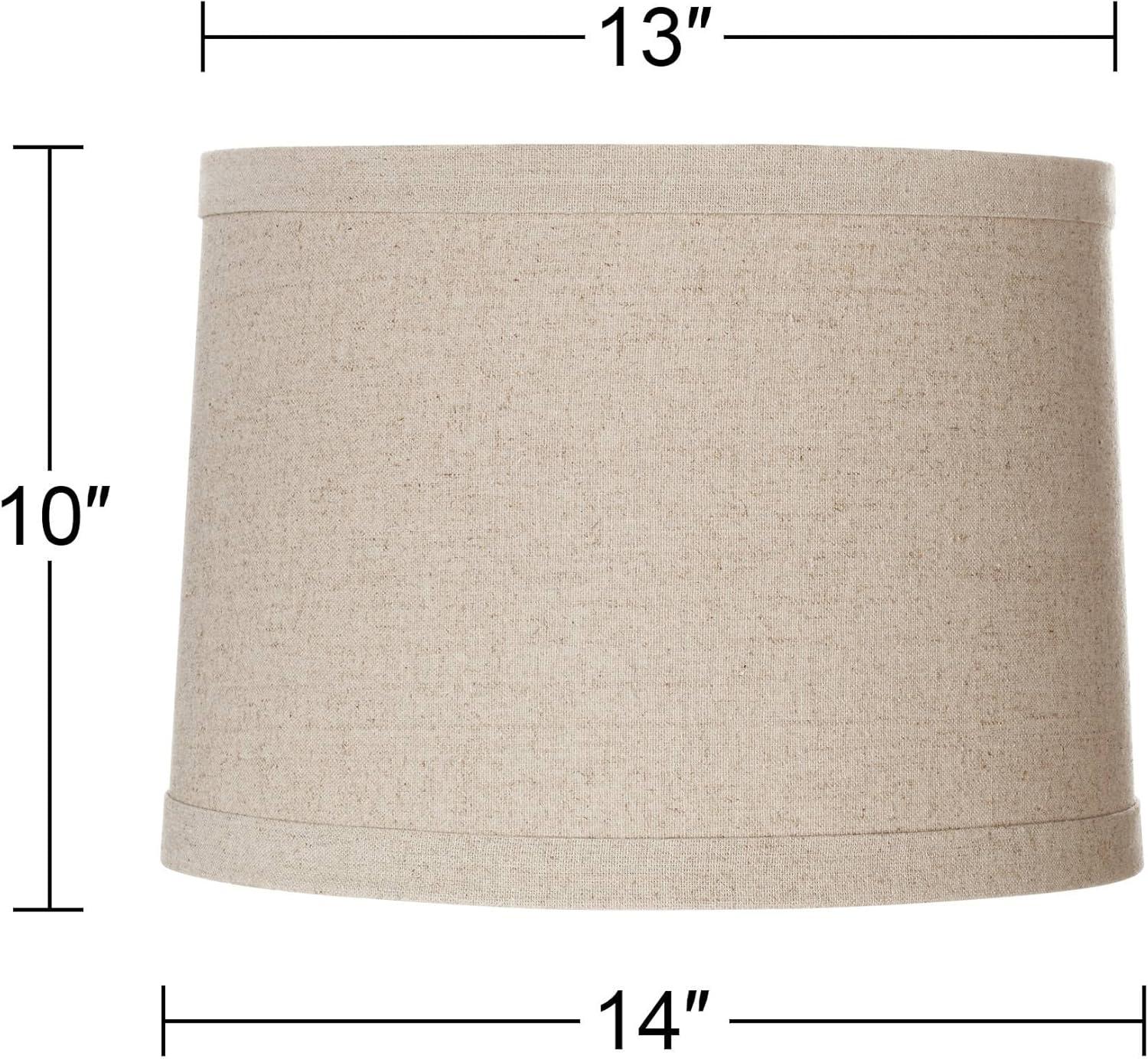 Springcrest Set of 2 Natural Linen Medium Drum Lamp Shades 13" Top x 14" Bottom x 10" High (Spider) Replacement with Harp and Finial