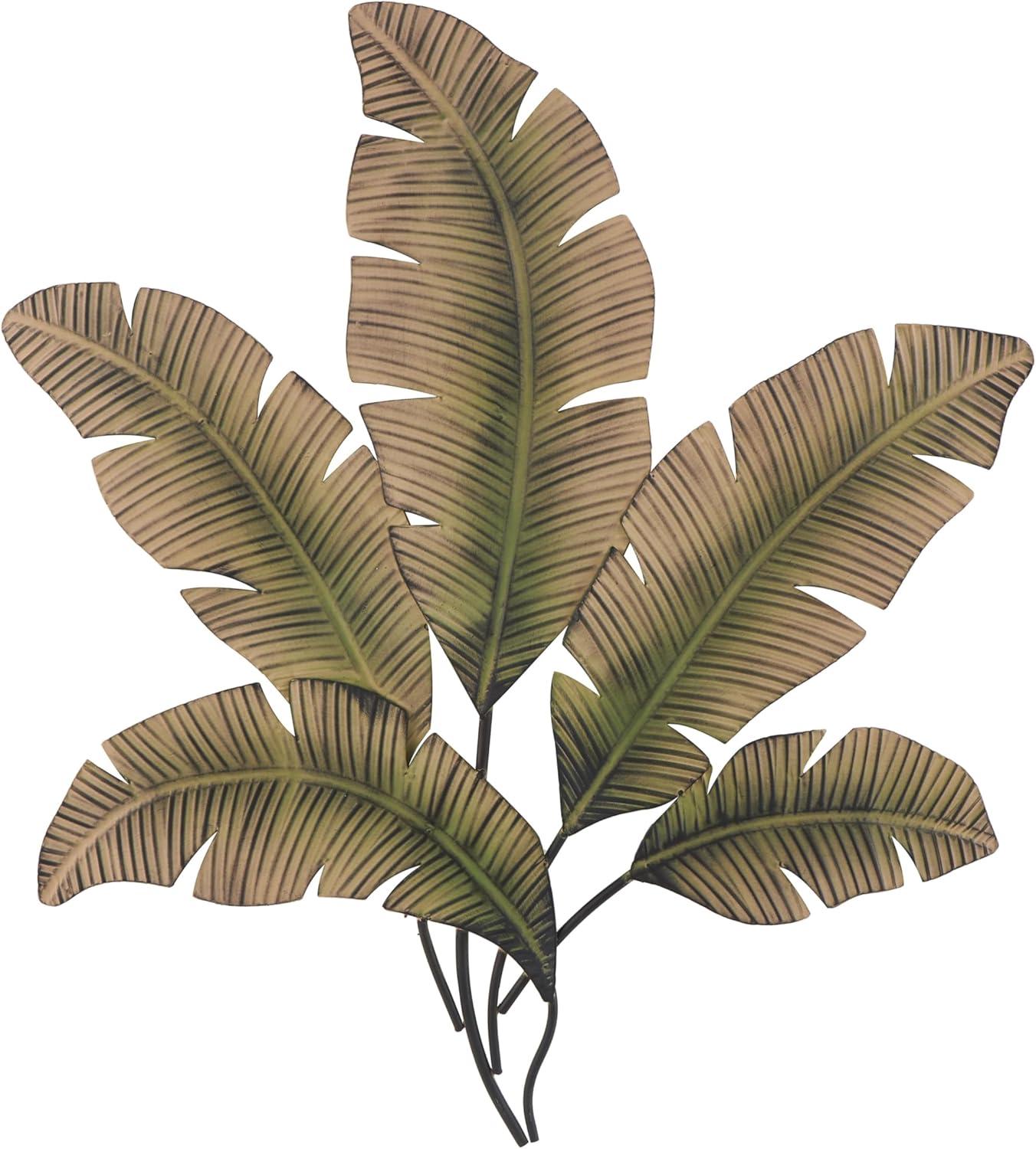 Large Green and Brown Metal Palm Leaf Wall Sculpture