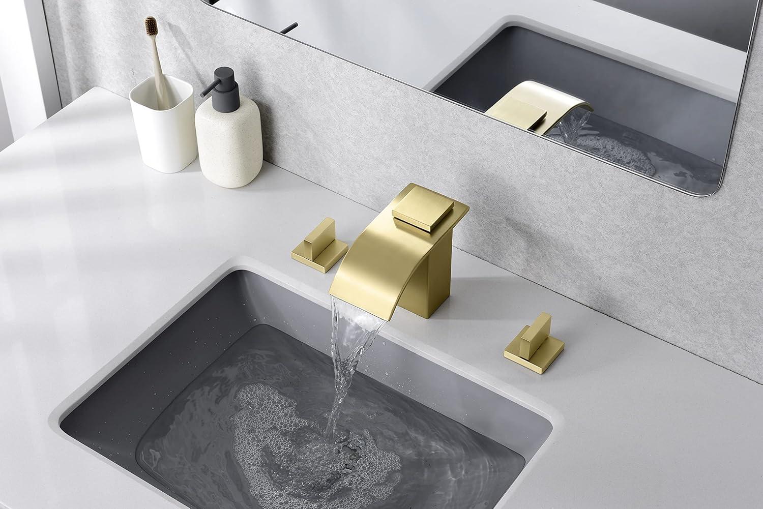 Brushed Gold 8-Inch Widespread Double Handle Bathroom Faucet