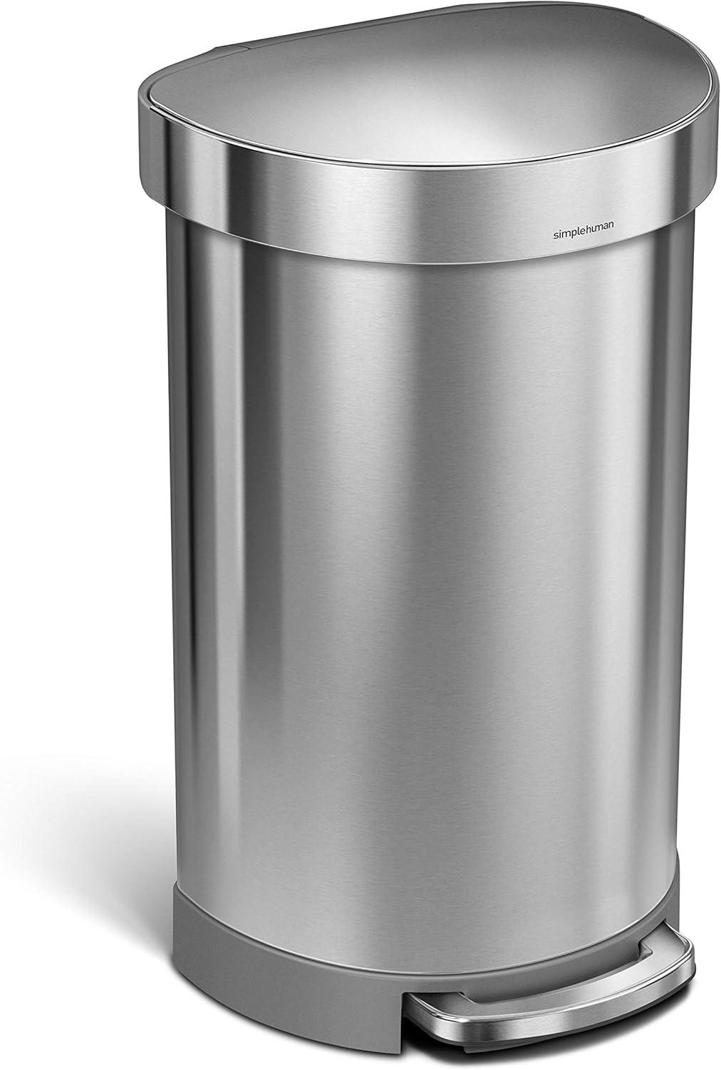 simplehuman Semi-Round Hands-Free Kitchen Step Trash Can with Soft-Close Lid