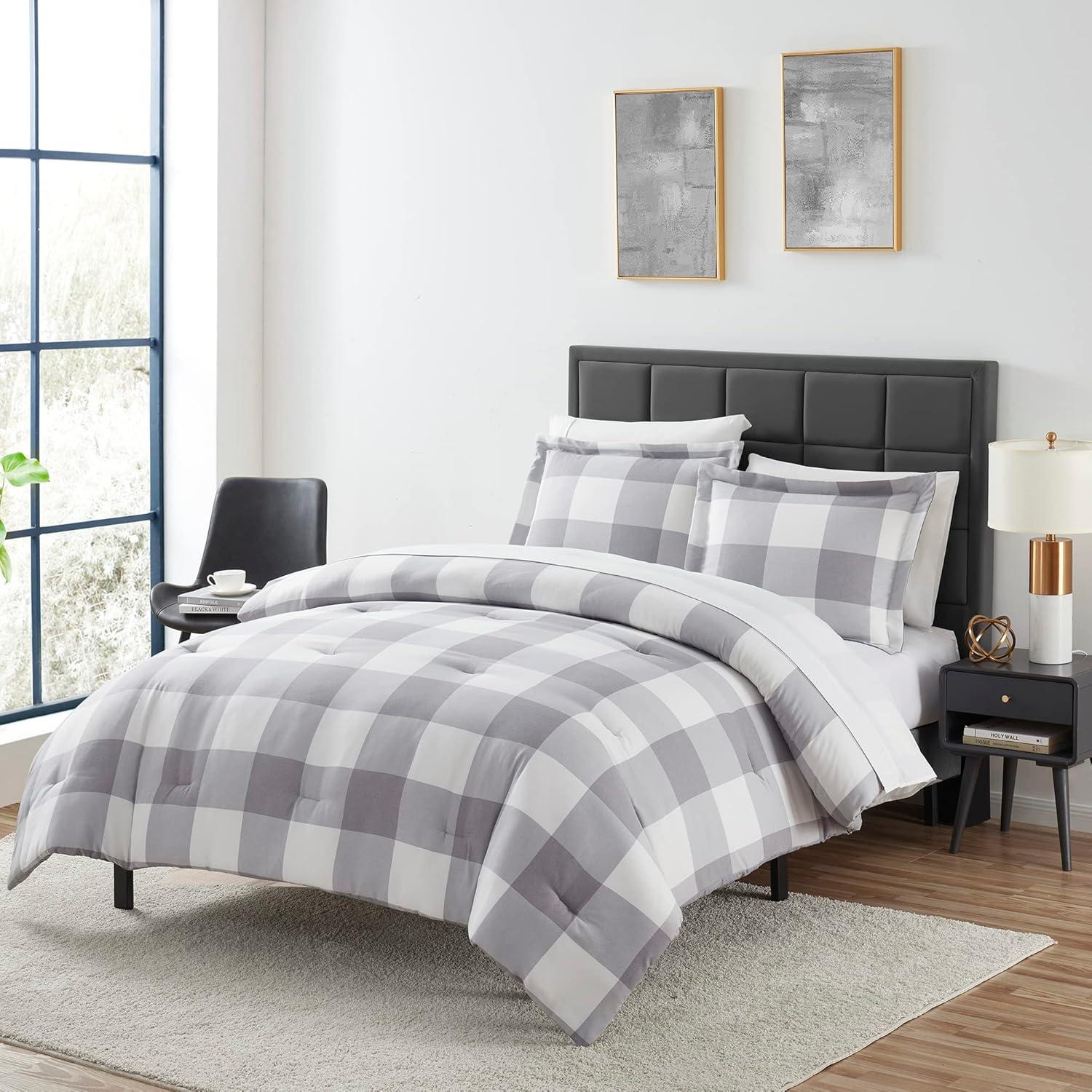 Sweet Home Collection Herringbone Weave Buffalo Check Bed in a Bag Comforter & Sheet Set
