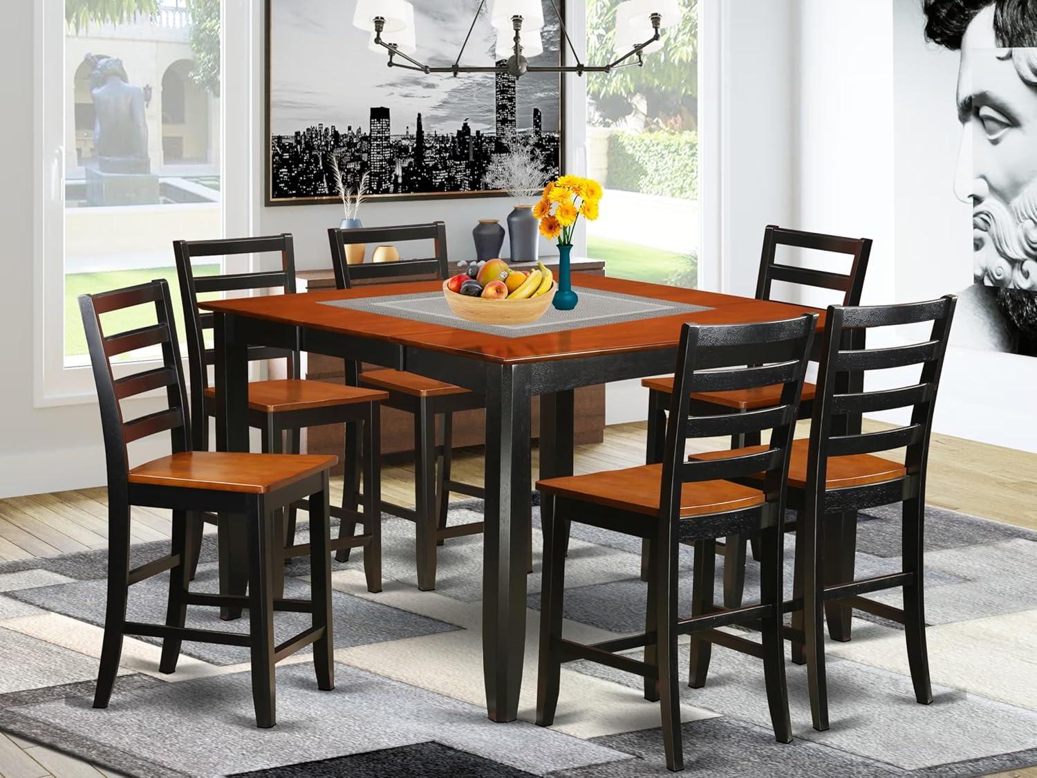 Black and Cherry 7-Piece Square Pub Table Set with High Back Chairs