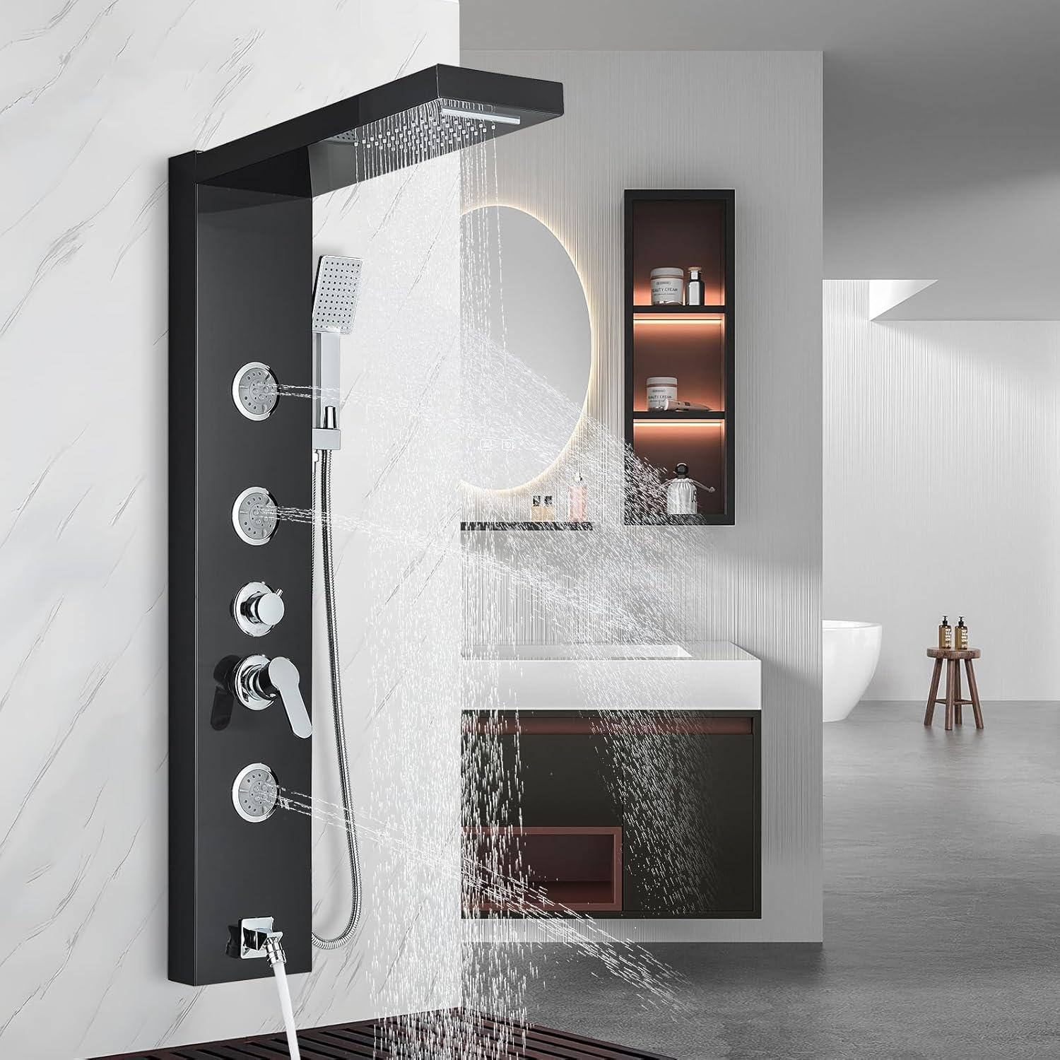 Matte Black Stainless Steel Wall Mounted Shower System with Handheld and Rain Shower Head