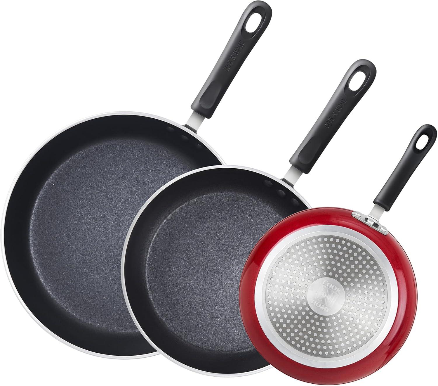 Marble Red Aluminum Nonstick Fry Pan Set, 8, 9.5, 11-Inch