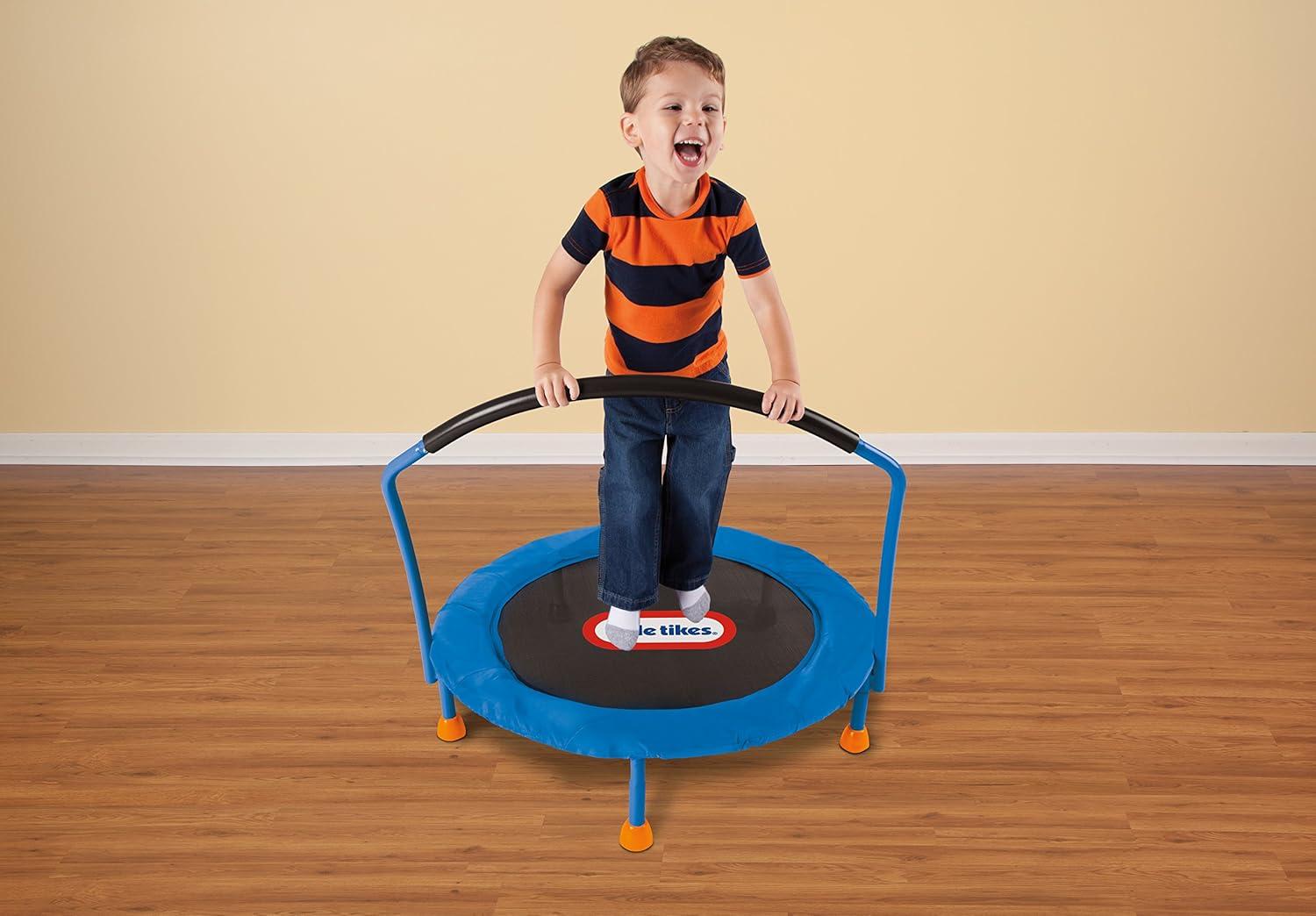 Kids' Blue Round Trampoline with Handlebar