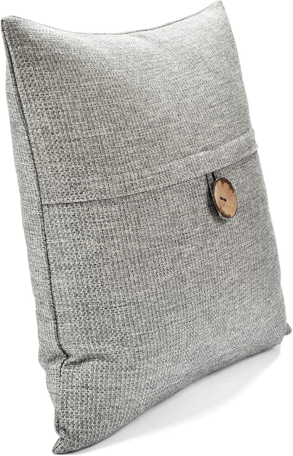 Oversize Linen Texture Woven Button Family-Friendly Throw Pillow Cover - Lush Décor