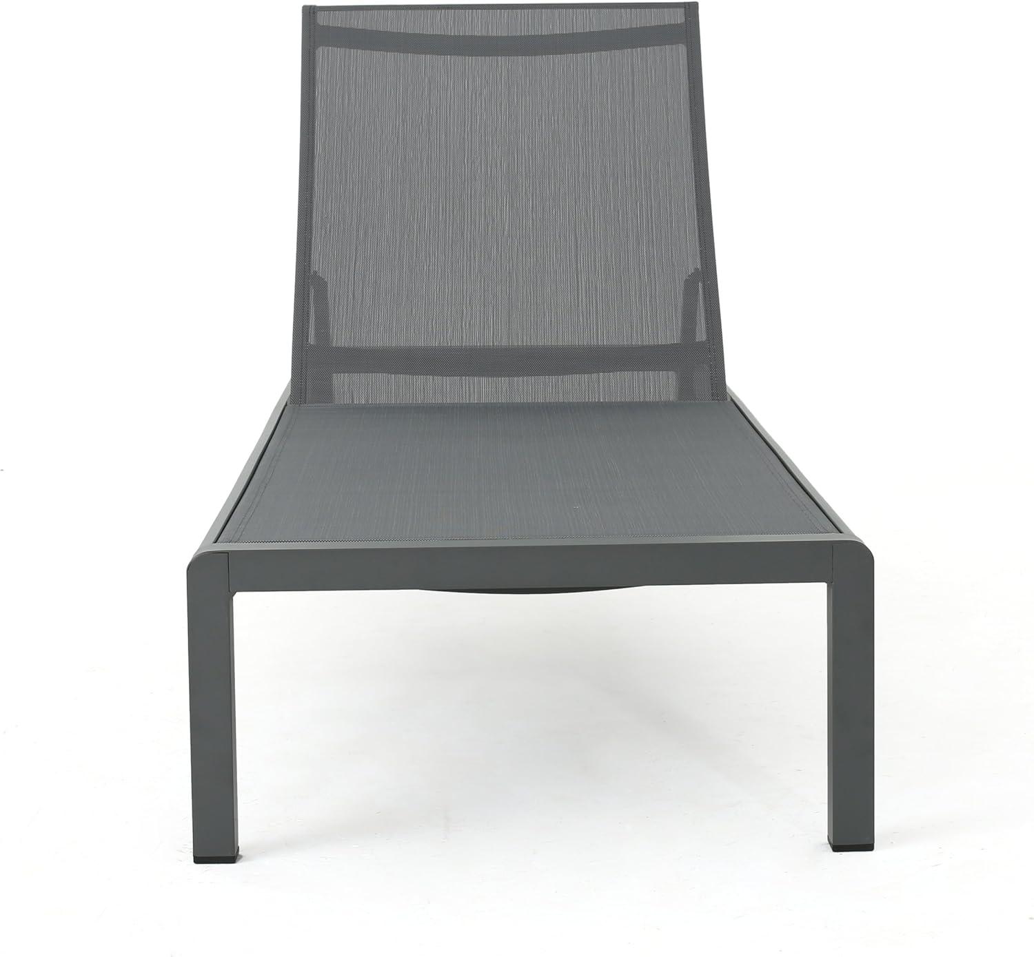 Crested Bay Outdoor Grey Aluminum Chaise Lounge with Dark Grey Mesh Seat