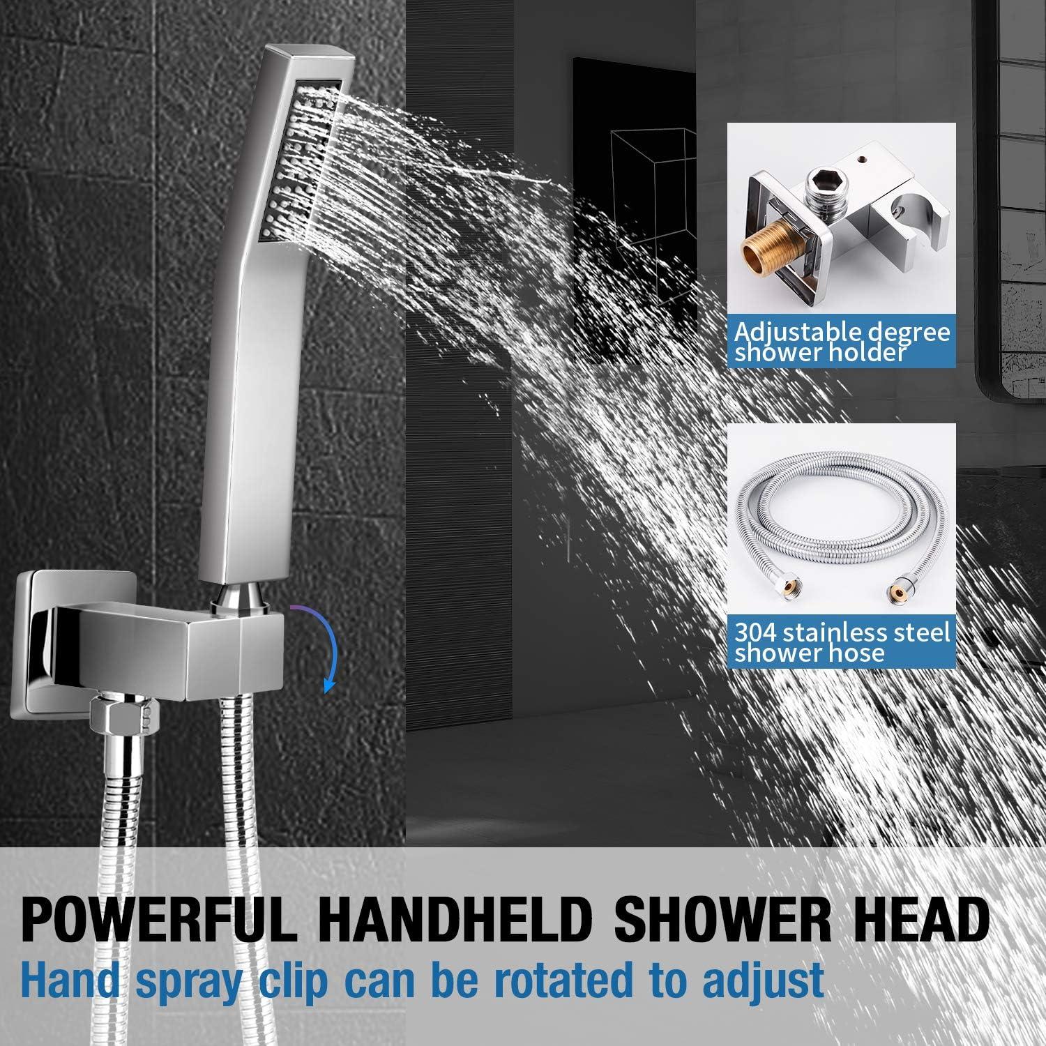 Qomolangma 12 inch Rain Shower System, Bathroom Shower Faucet Set with Pressure Balance Valve, Wall Mounted 2-Functions Shower Systems with Rain Shower and Handheld Spray Shower Trim Included