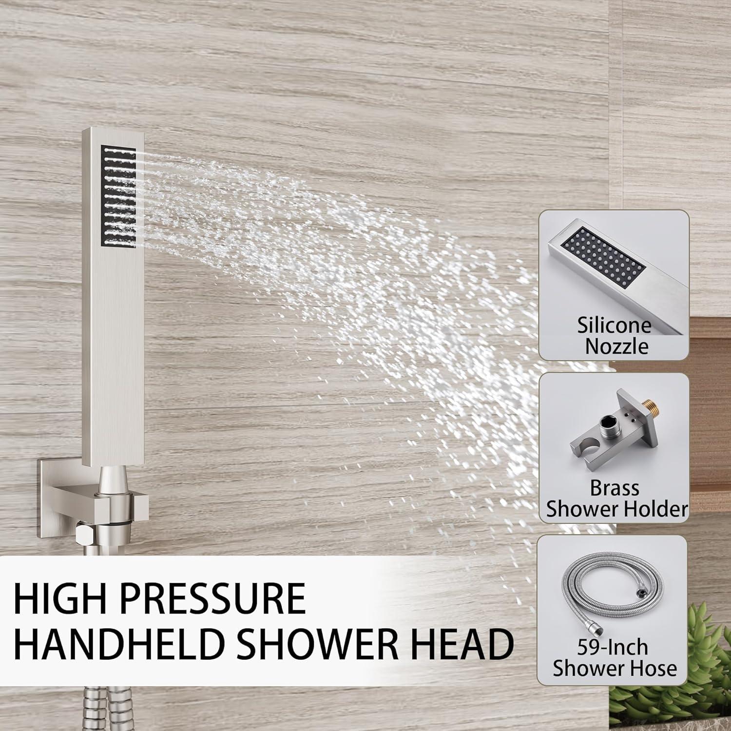 10 Inches Bathroom Rain Shower Combo Set Wall Mounted Rainfall Brushed Nickel Shower Head System Rough-in Valve Body and Trim Included