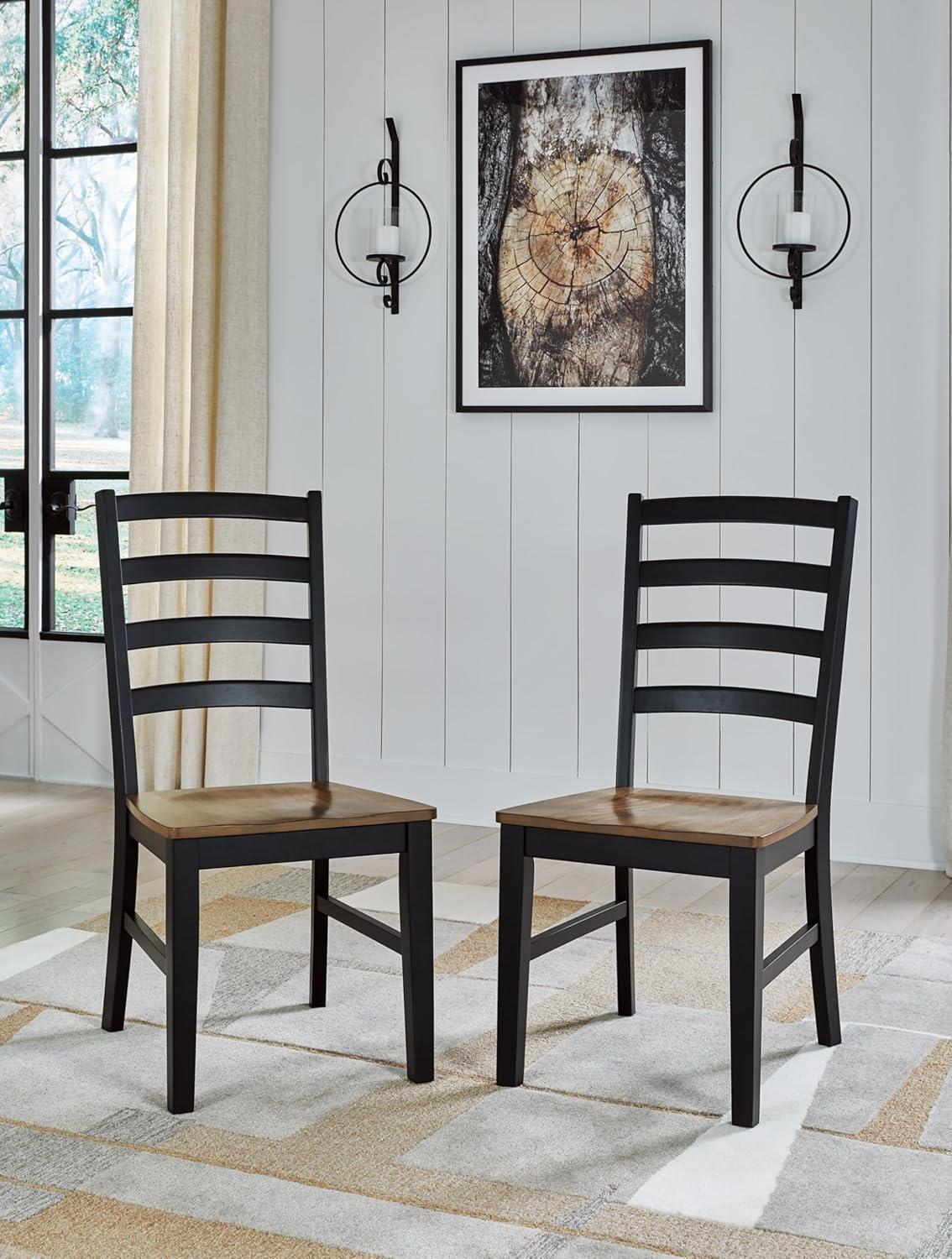 Rustic Black and Brown Wood Ladderback Side Chair Set