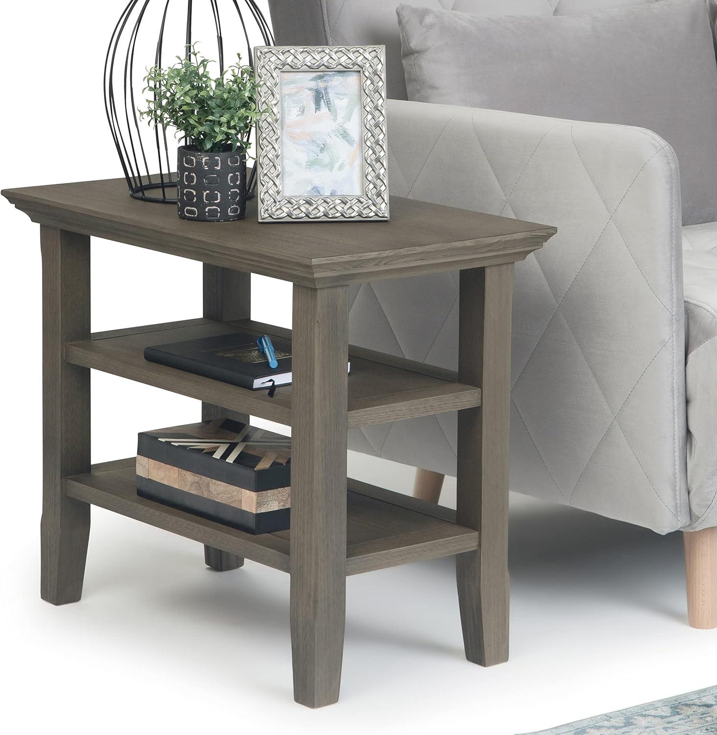 Farmhouse Gray Solid Wood Narrow Side Table with Shelves