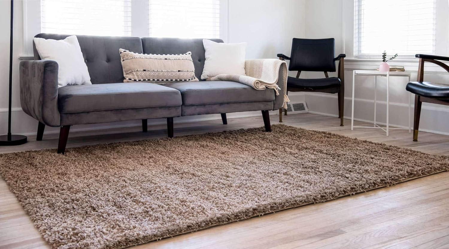 Unique Loom 4' 0 x 6' 0 Solid Shag Sandy Brown Area Rug