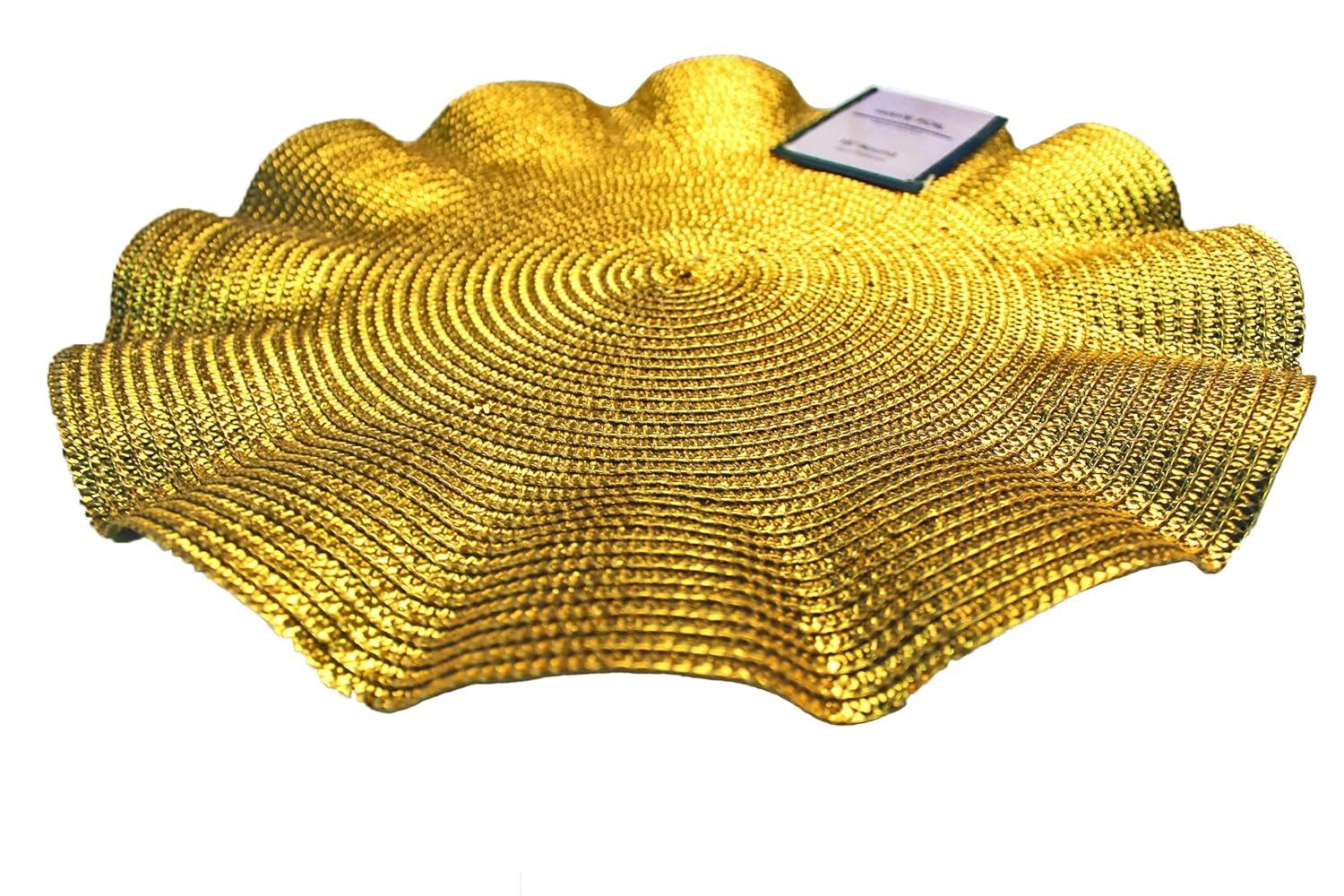 Gold Polyester Round Holiday Party Placemats Set of 12