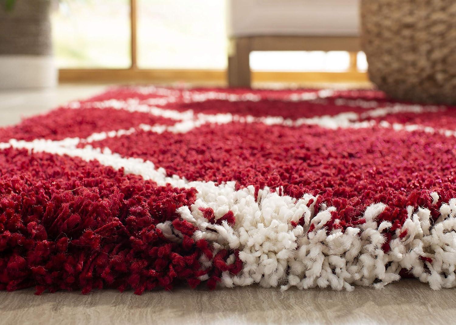 Hudson Shag SGH280 Power Loomed Indoor Area Rug - Red/Ivory - 7' Round - Safavieh