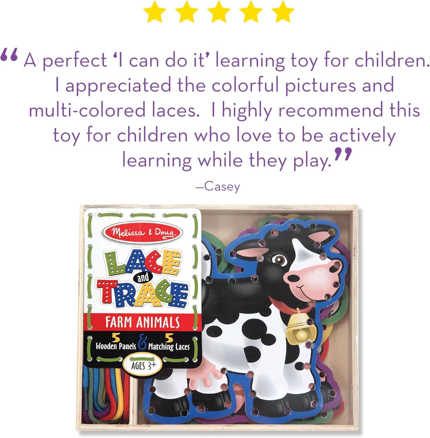 Melissa & Doug Lace and Trace Activity Set: 5 Wooden Panels and 5 Matching Laces - Farm