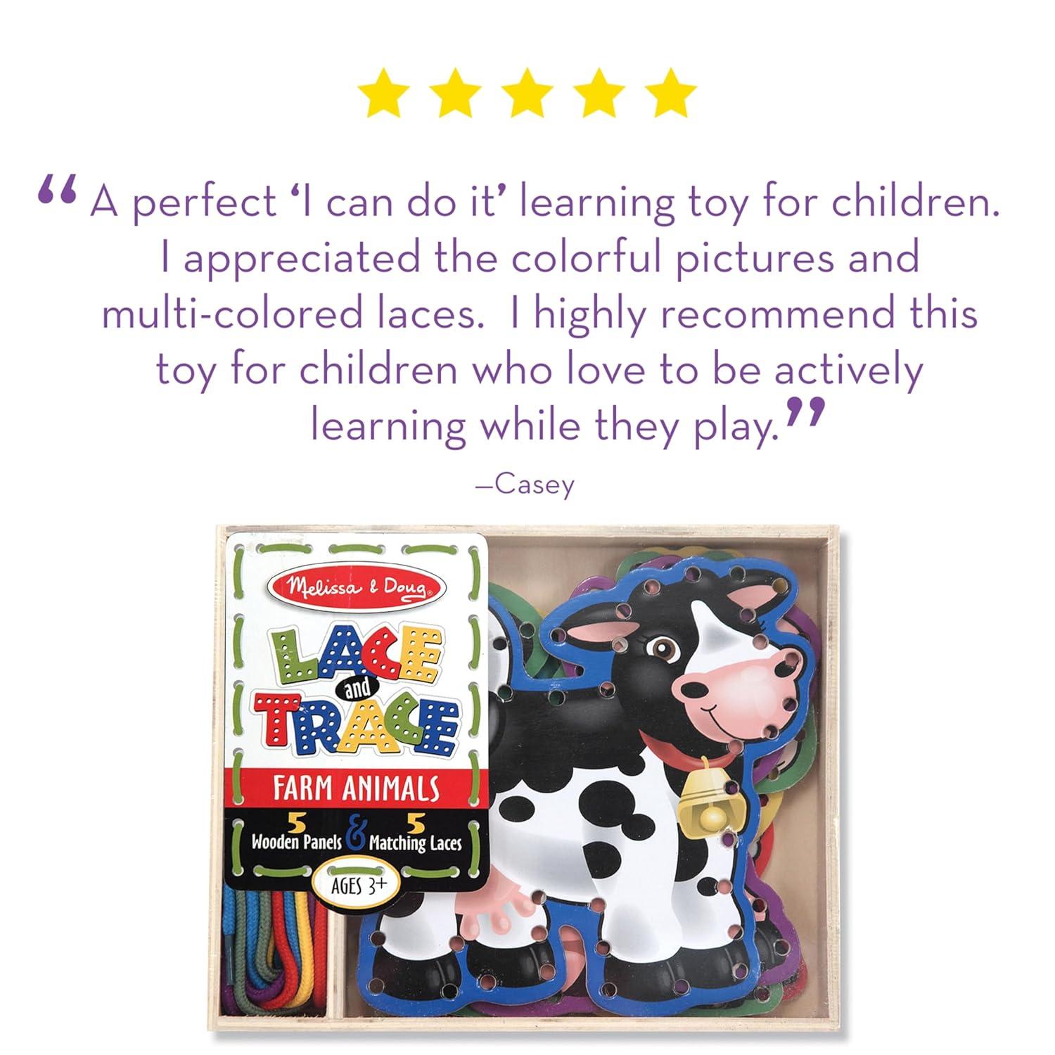 Melissa & Doug Lace and Trace Activity Set: 5 Wooden Panels and 5 Matching Laces - Farm