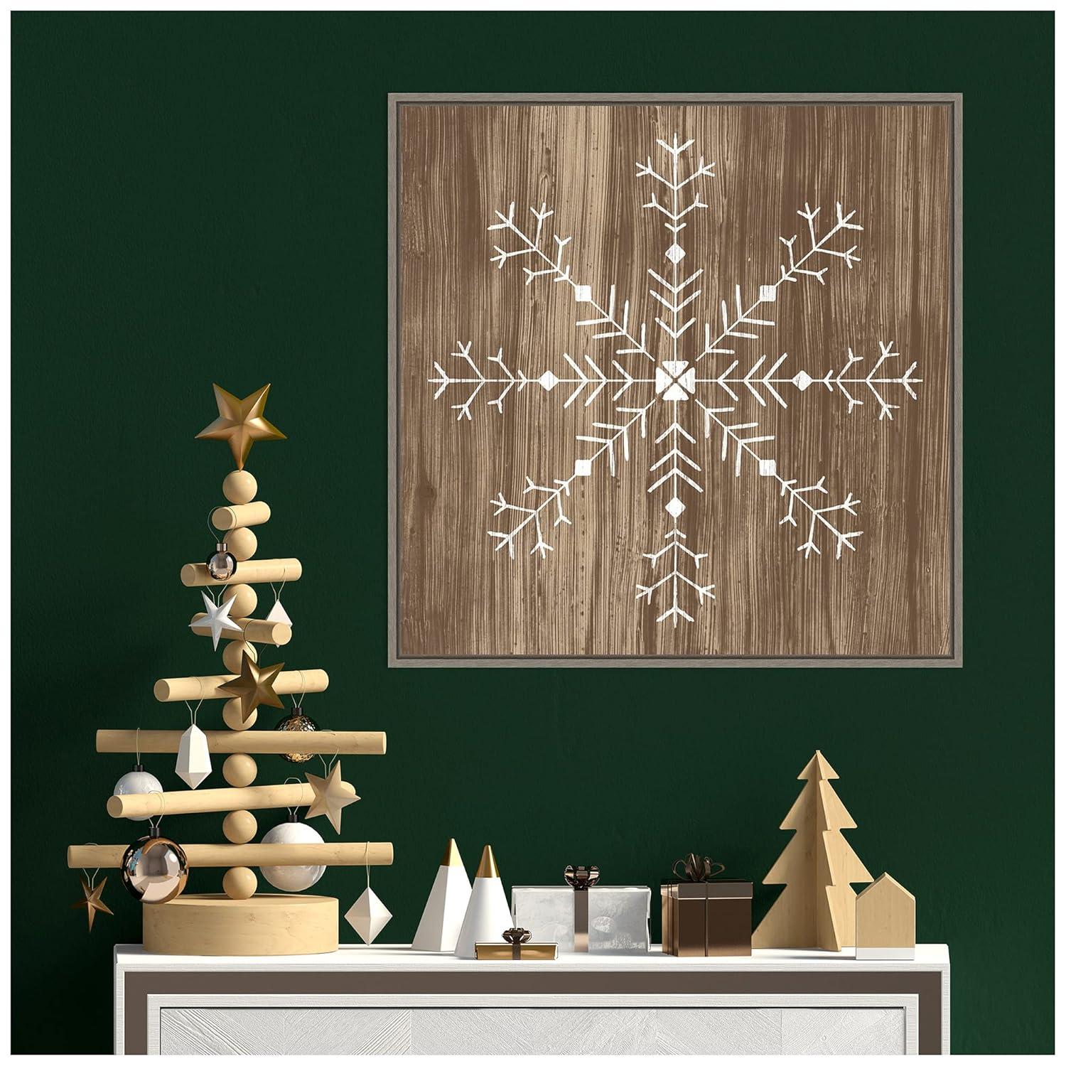 22" x 22" Barnwood Wonderland I Snowflake Framed Wall Canvas - Amanti Art: Hand-Stretched, Lithograph Print, MDF Frame