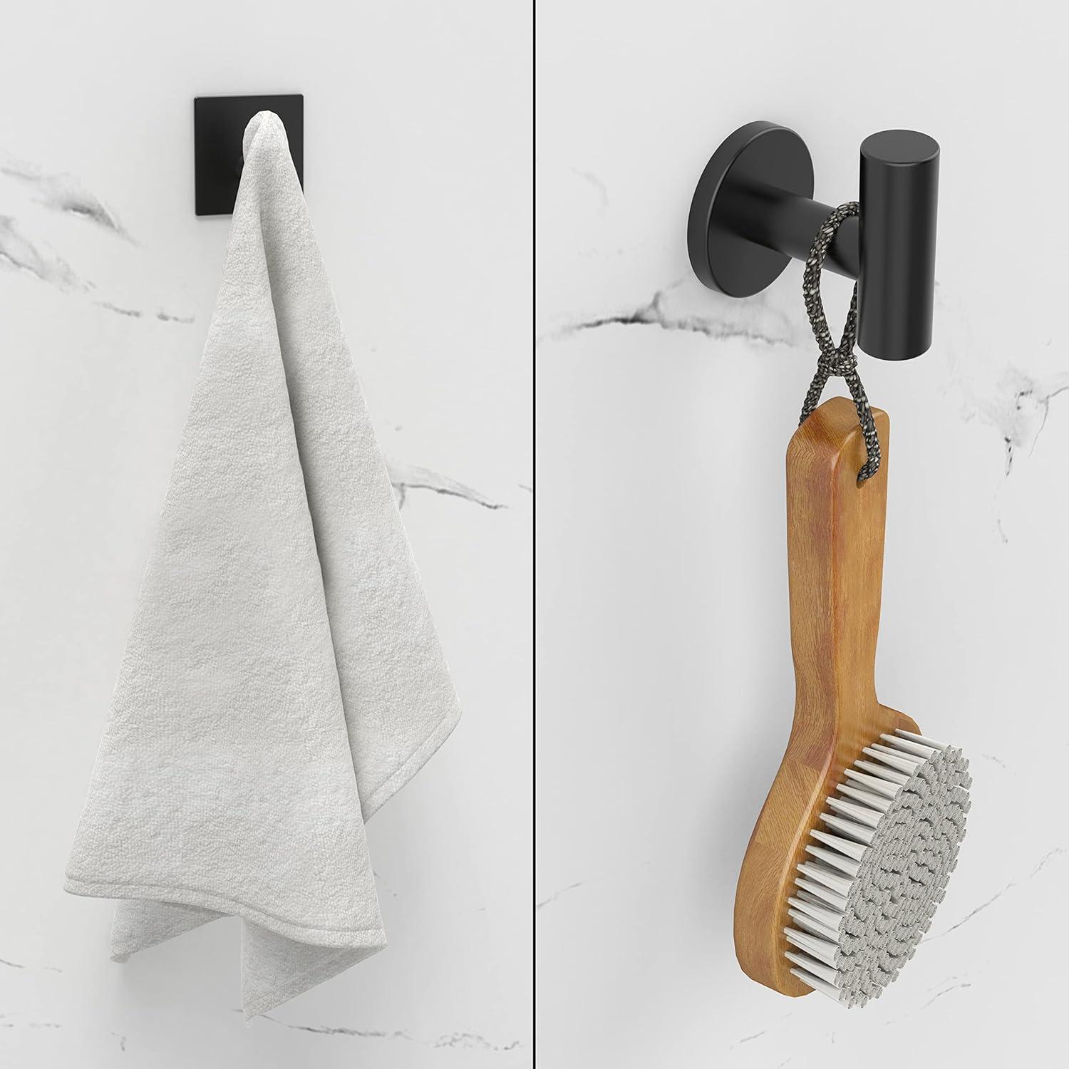 6 PCS Bathroom Hardware Set, Including 16" Hand Towel Bar, Toilet Paper Holder, Towel Ring, Robe Towel Hooks, Bathroom Accessories Kit(Matte Black)