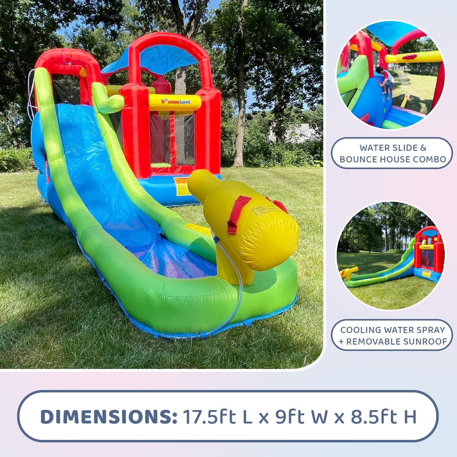 Bounceland Inflatable 8.5' x 17.5' Bounce House Water Slide and Air Blower