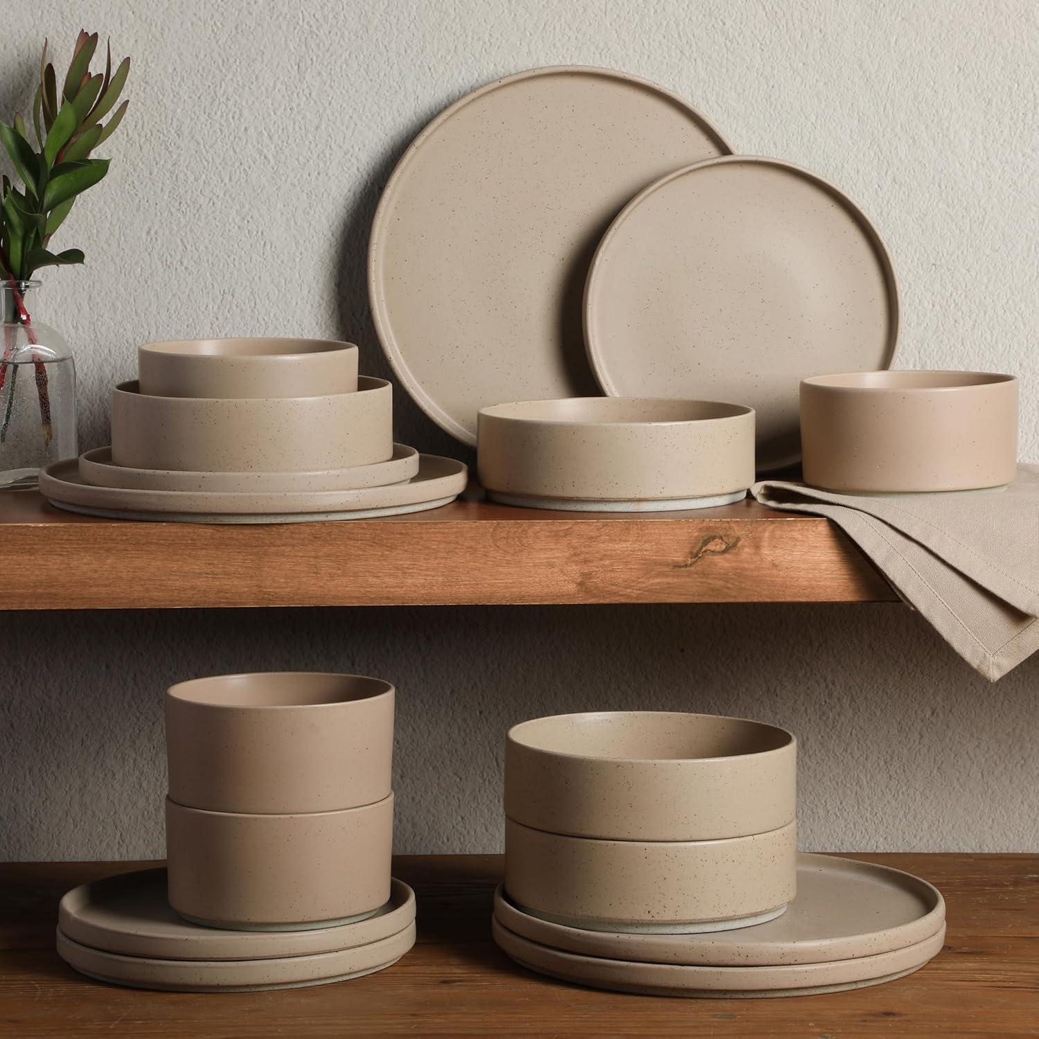 Gibson Elite Gibson Elite Tatum Premium Porcelain Matte Reactive Glaze 16 Piece (Service for 4) Plates and Bolws Stackable Dishes Ceramic Dinnerware