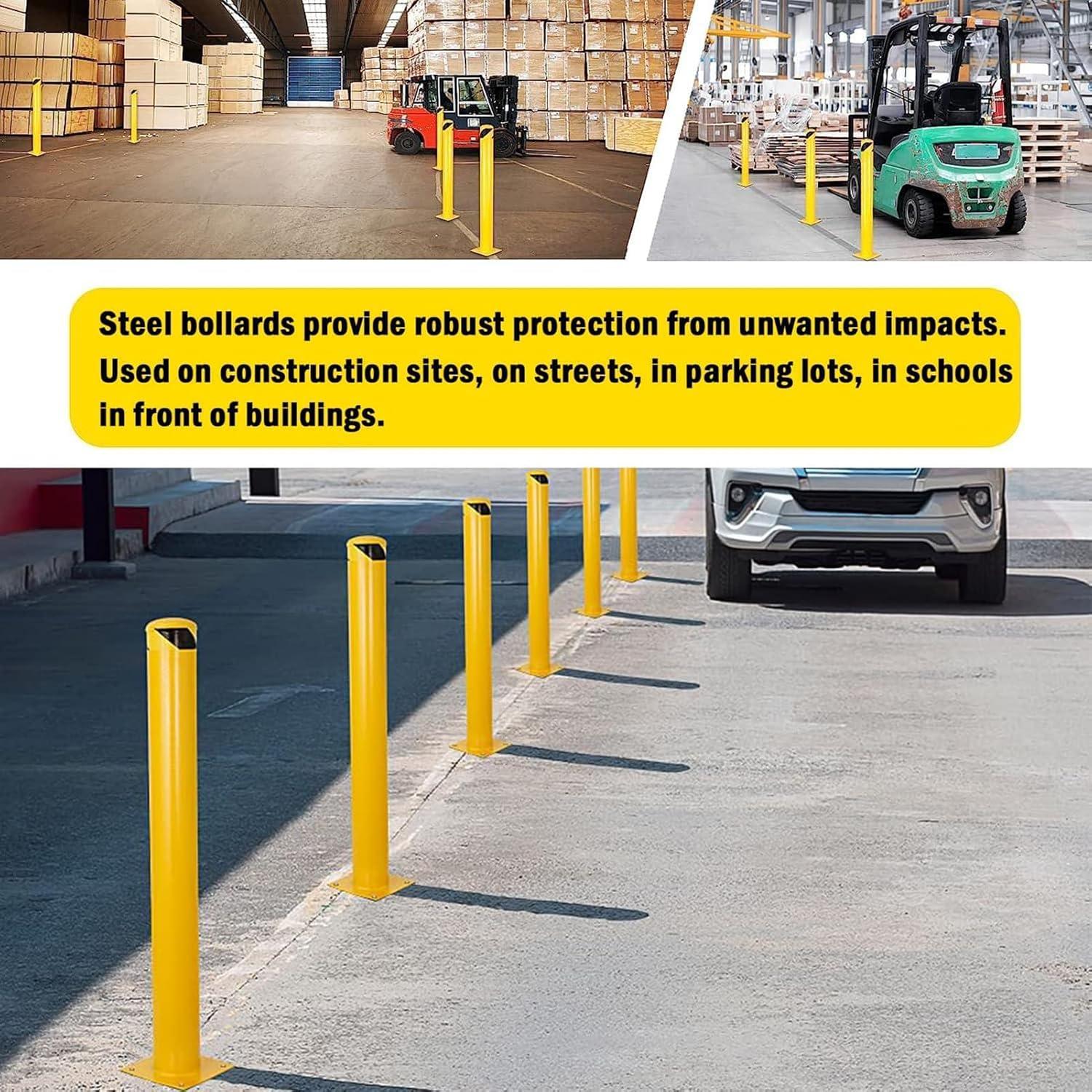 Safety Bollard Post, Steel Bollards,Parking Bollard, Yellow Powder Coated Safety Parking Barrier Post, for Traffic Sensitive Areas (2, 36"H*4.5"D)