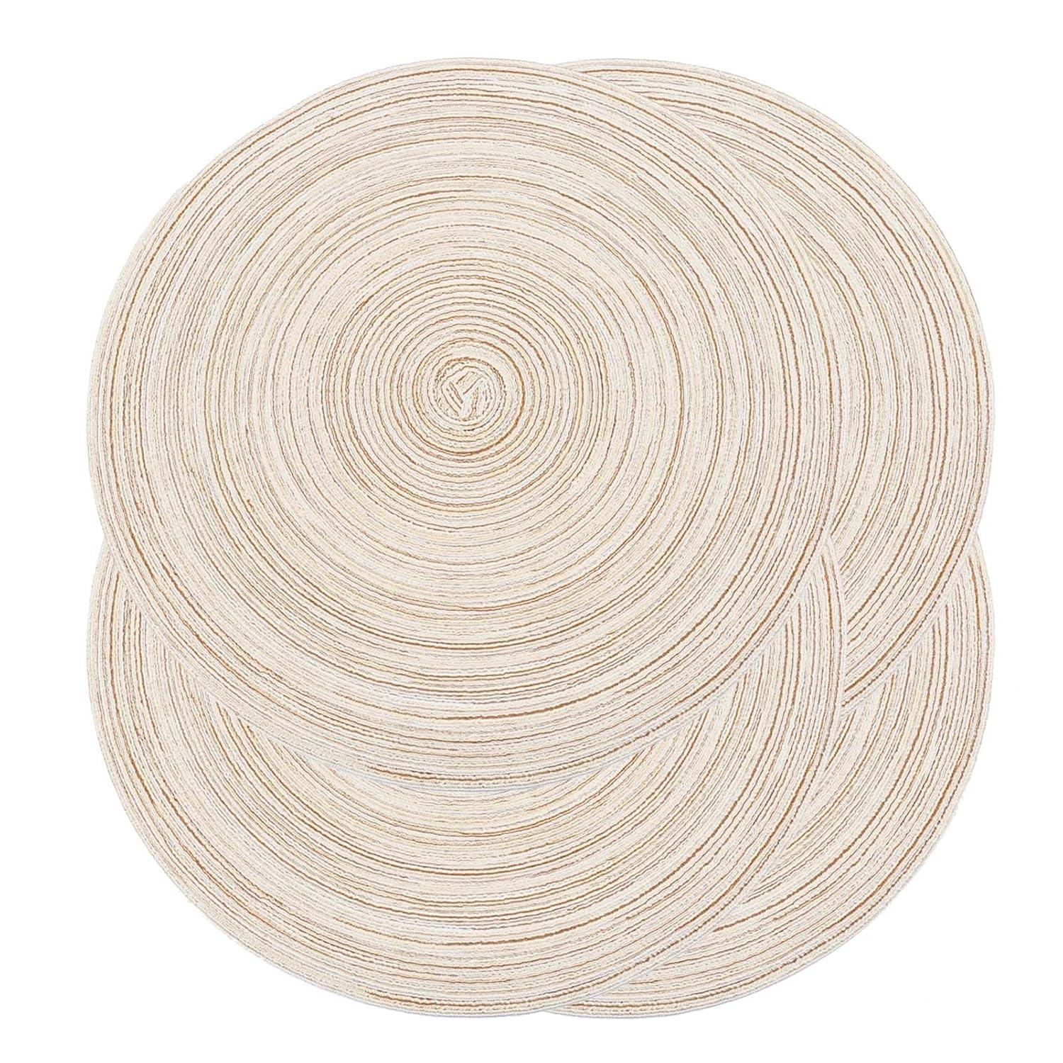 Asija Placemats，Round Cotton Braided Table Place Mats Braided Coaster Placemas Non-Slip Table Mats Placemats Set of 4 for in door Dining Kitchen Table Washable 15 inch