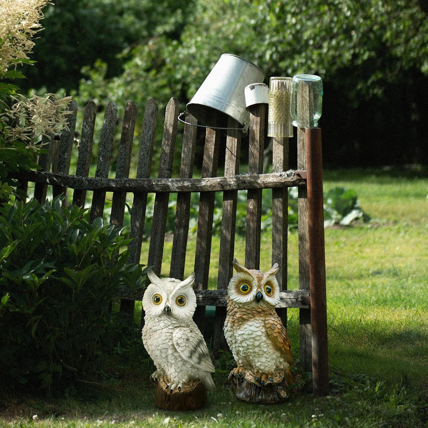 Solar Resin Owl Figurine with LED Lights for Outdoor Decor