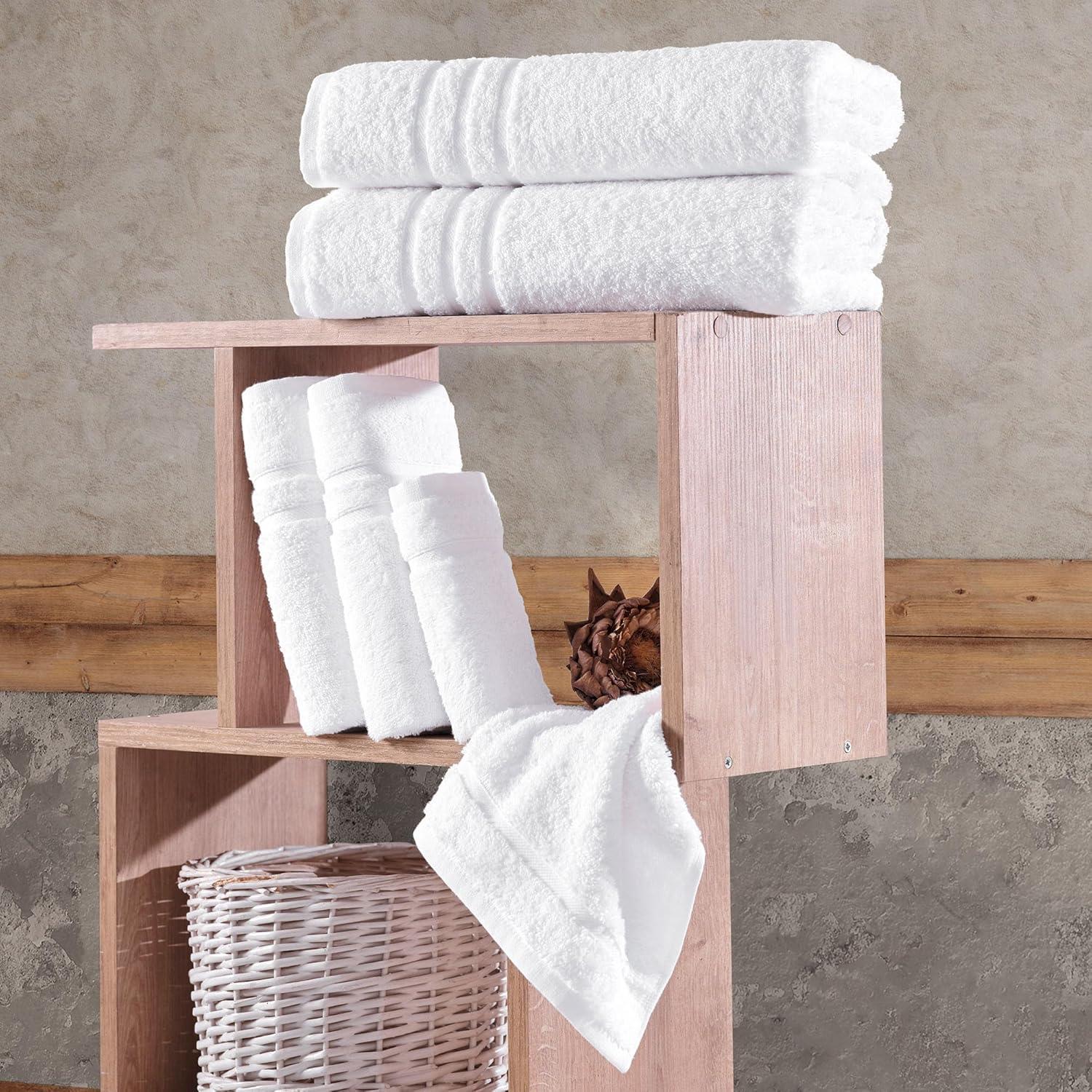 Hawmam Linen 6 Piece Bath Towels Set for Bathroom Original Turkish Cotton Soft, Absorbent and Premium 2 Bath Towels, 2 Hand Towels, 2 Washcloths