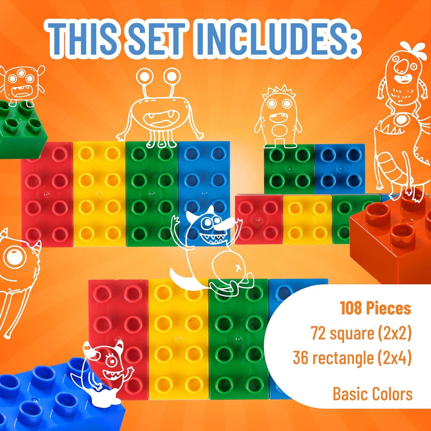 Strictly Briks Toy Large Building Blocks For Kids and Toddlers, Big Bricks Set, Blue, Green, Red, and Yellow, 108 Pieces