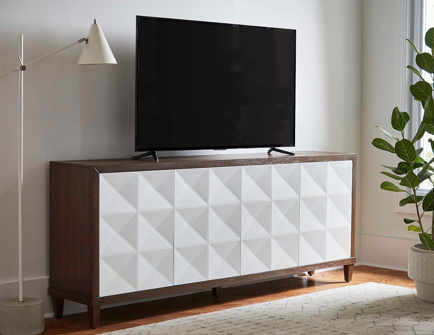 Modern Wood 80" Console with with doors Wood TV Stand Fully Assembled Brown