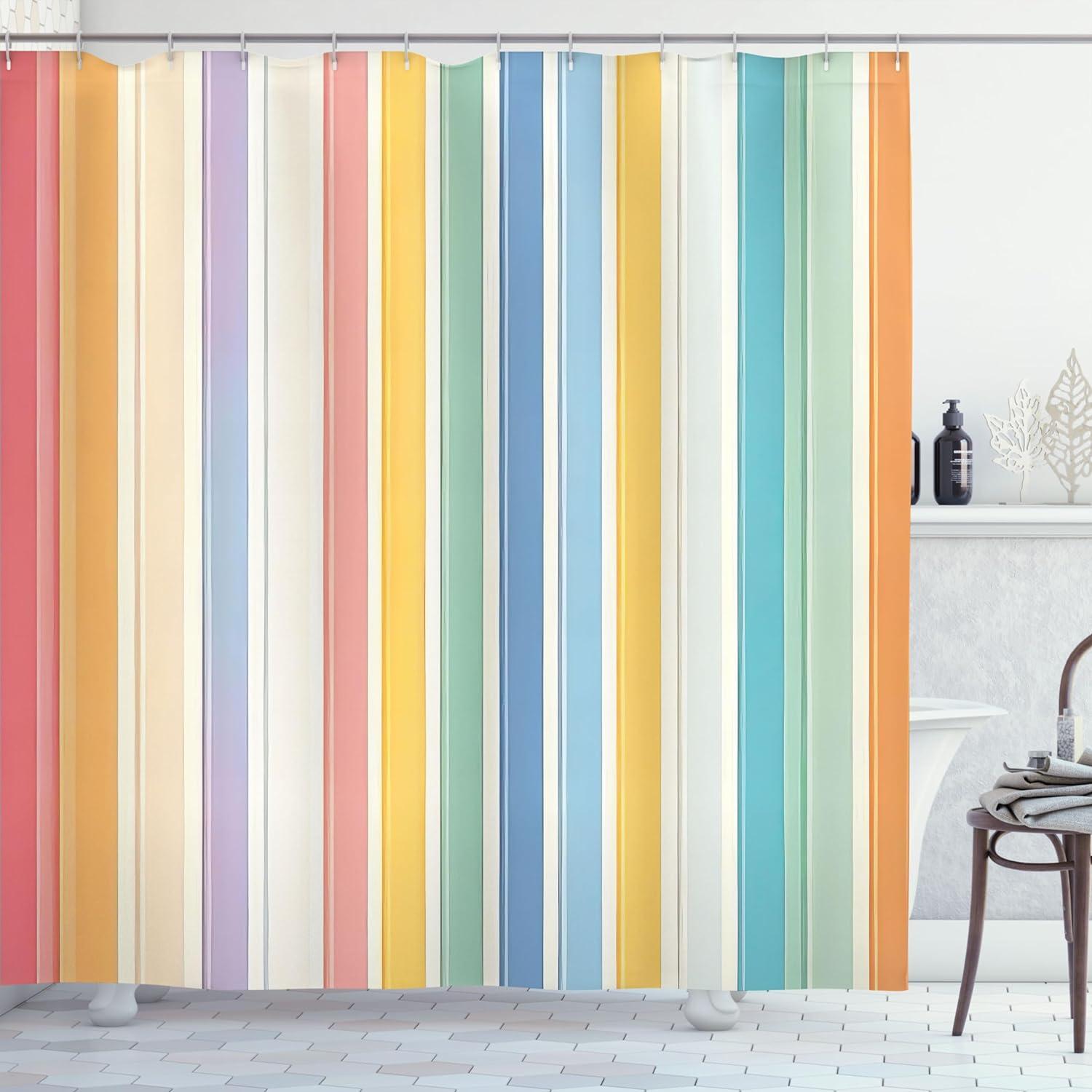 Striped Shower Curtain with Hooks Included