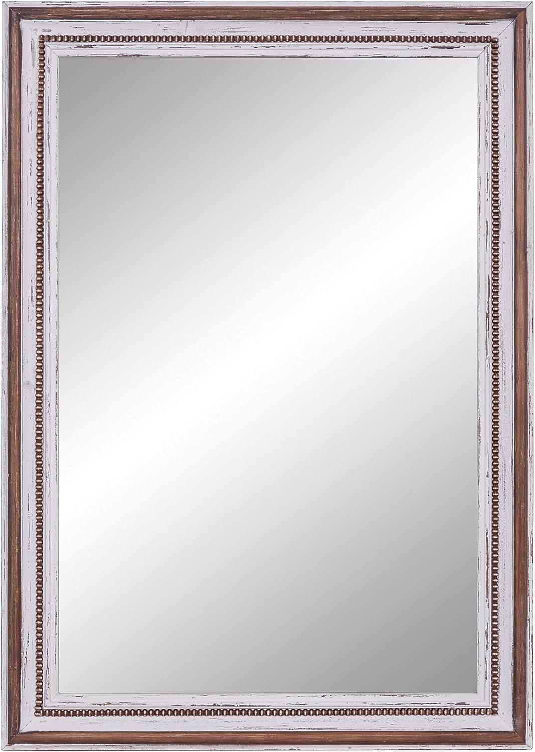 DecMode 32" x 44" Brown Wall Mirror with Beading Accents