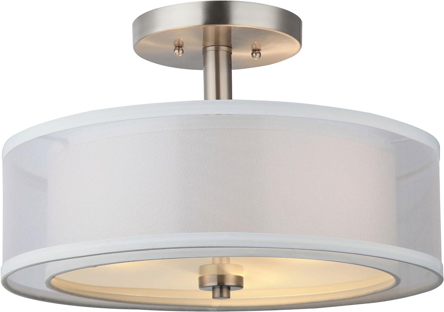 Elegant Satin Nickel 3-Light Semi-Flush Ceiling Fixture with White Glass Shade