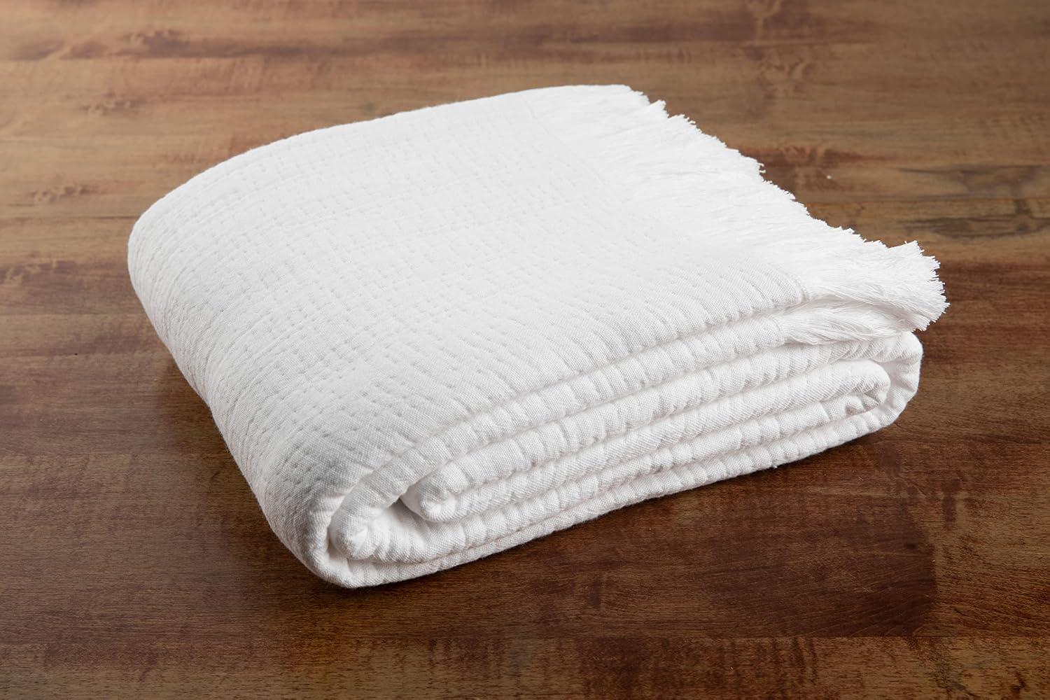 Sticky Toffee Muslin Throw Blanket for Adults, 100% Cotton, 60x50 in, Soft Lightweight and Breathable Throw for Couch, White