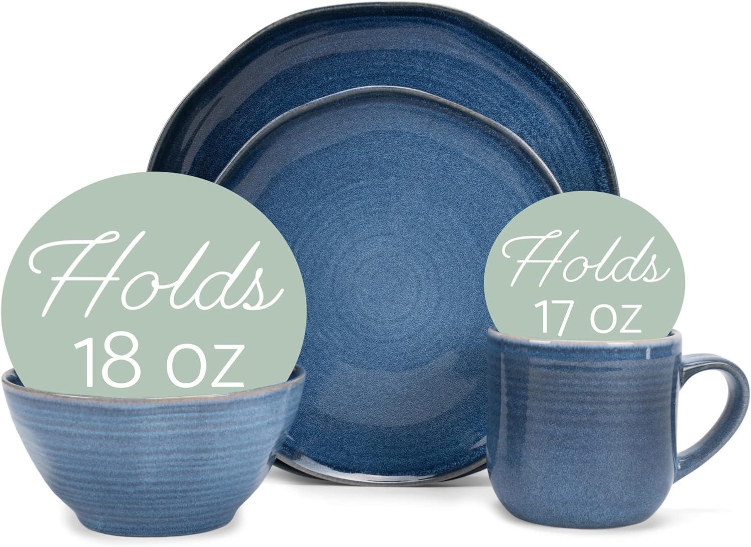 Cobalt Blue Ceramic Stoneware 16-Piece Dinnerware Set