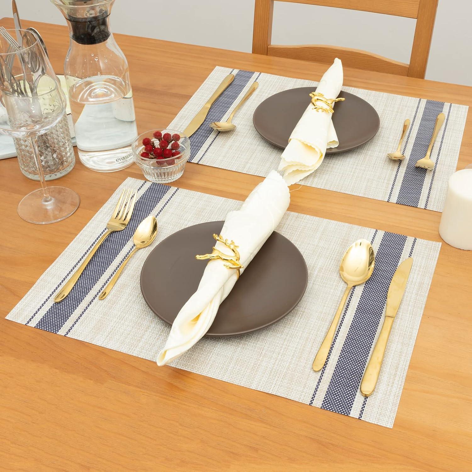 Placemats Set of 8 Woven Vinyl Insulation Indoor Place mats for Dining Table, Washable Durable PVC Table Mats (Beige)