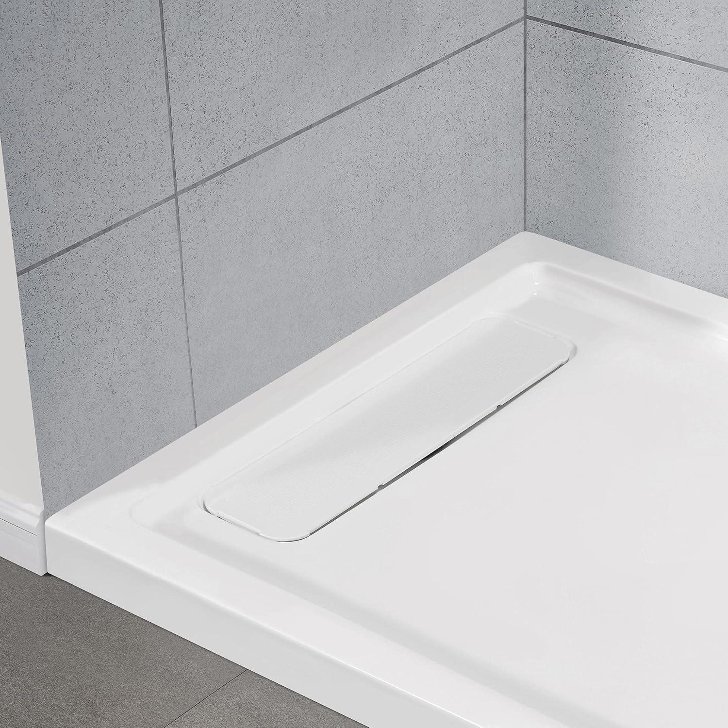 OVE Decors 72" x 36" Rectangle Shower Base Pan, White Acrylic, Hidden Side Drain, Reversible Design